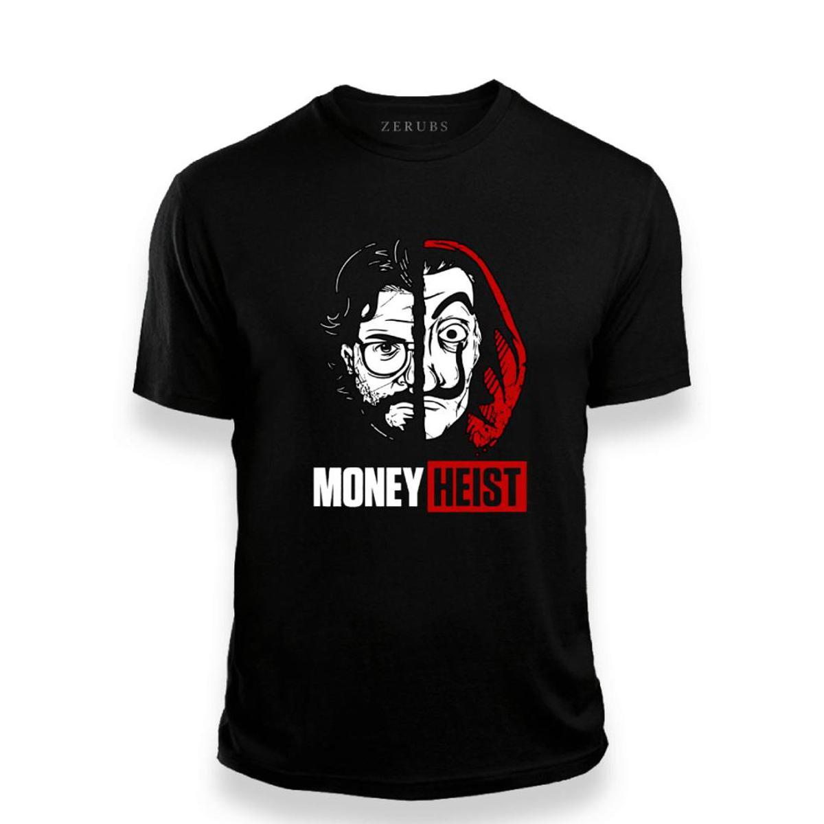 Money Heist T shirt for Man Printed Summer collection Cotton Round Neck Half sleeve black