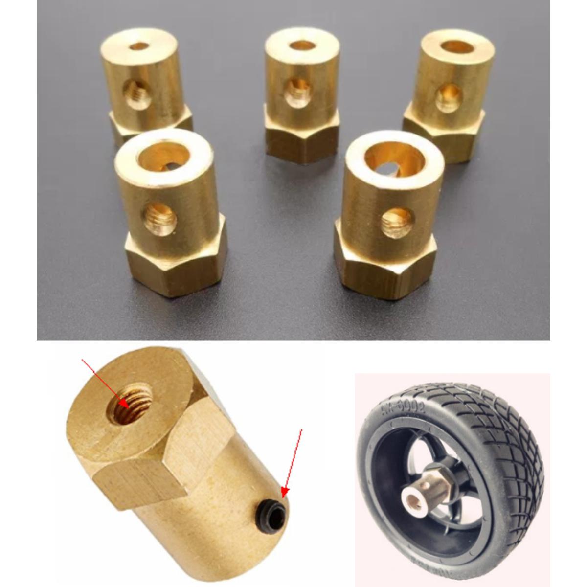 4mm Shaft Hexagon Motor Coupler Coupling wheel tyre mount brass