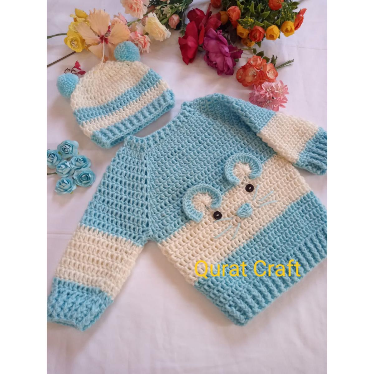 Crochet Baby Sweater n Caps Handmade Woolen