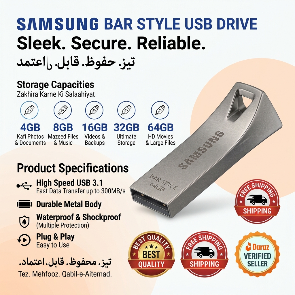 Samsung 16/32/64 GB BAR Metal High Speed 3.0 Flash Memory Stick USB Drive - 6 Months WARRANTY
