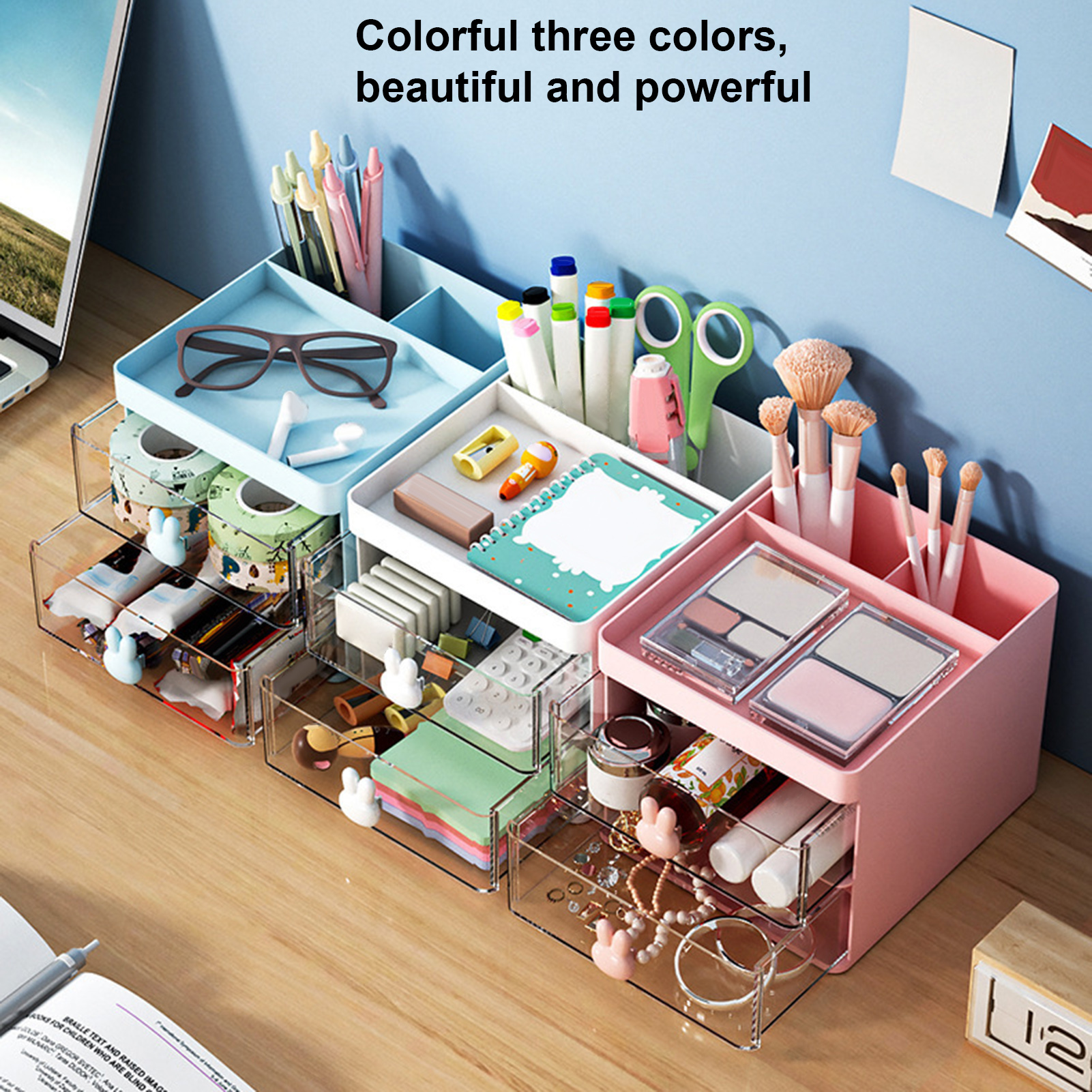 Stationery Container Multifunctional Desk Cosmetics Toiletry Organizer With Drawer