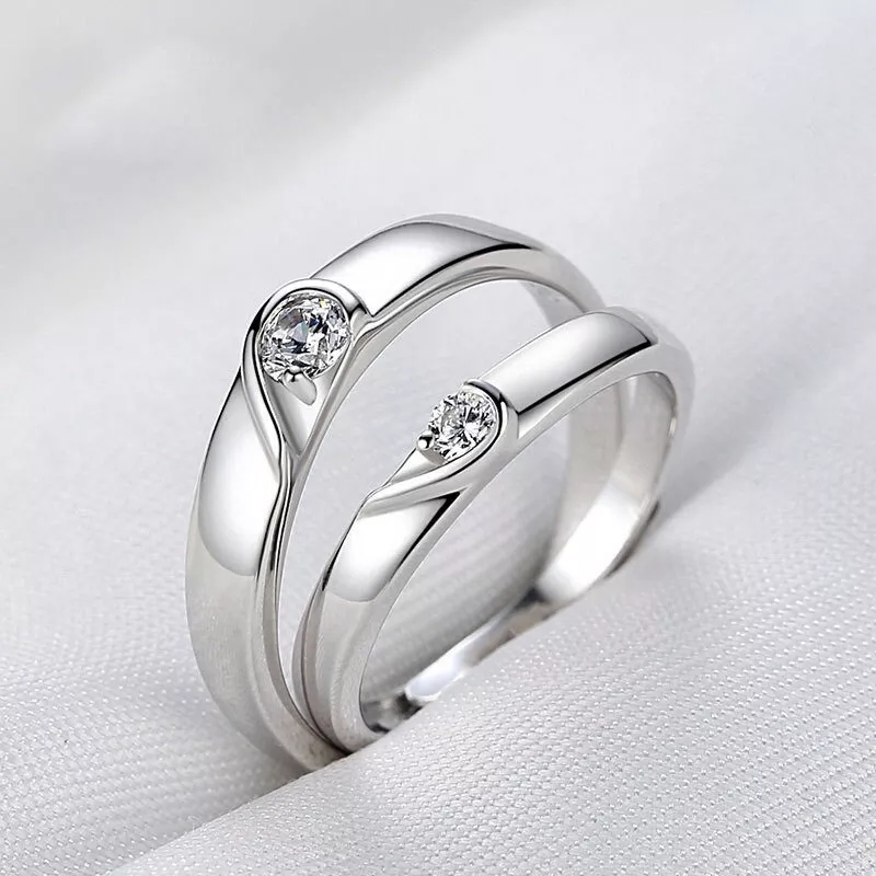New silver plated coue ring for lover forever love heart Zircon Engagement ring adjustable size gift box
