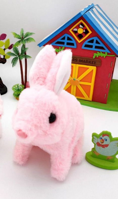 Interactive Plush Walking Talking Rabbit Toy with Sounds and Lights | Battery Operated Bunny Pet Toy for Kids | Soft Plush Hopping Rabbit with Wiggling Ears and Twitching Nose | Educational Unisex Gift Toy for Toddlers