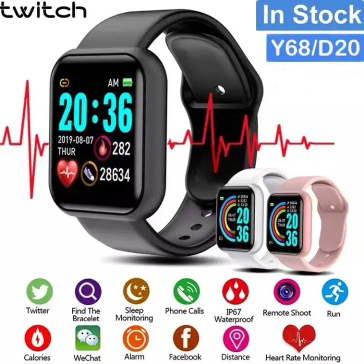D20 Bluetooth Smart Watch Men Waterproof Sport Fitness Tracker Smart Bracelet Blood Pressure Heart Rate Monitor Y68 Smartwatch price in Pakistan