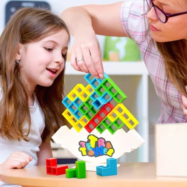 Tetra Tower Balance Games Stacking Team Building Blocks Board Game For Kids &Amp; Family, Balancing Blocks Board Games Stacking Fun Toy For Children