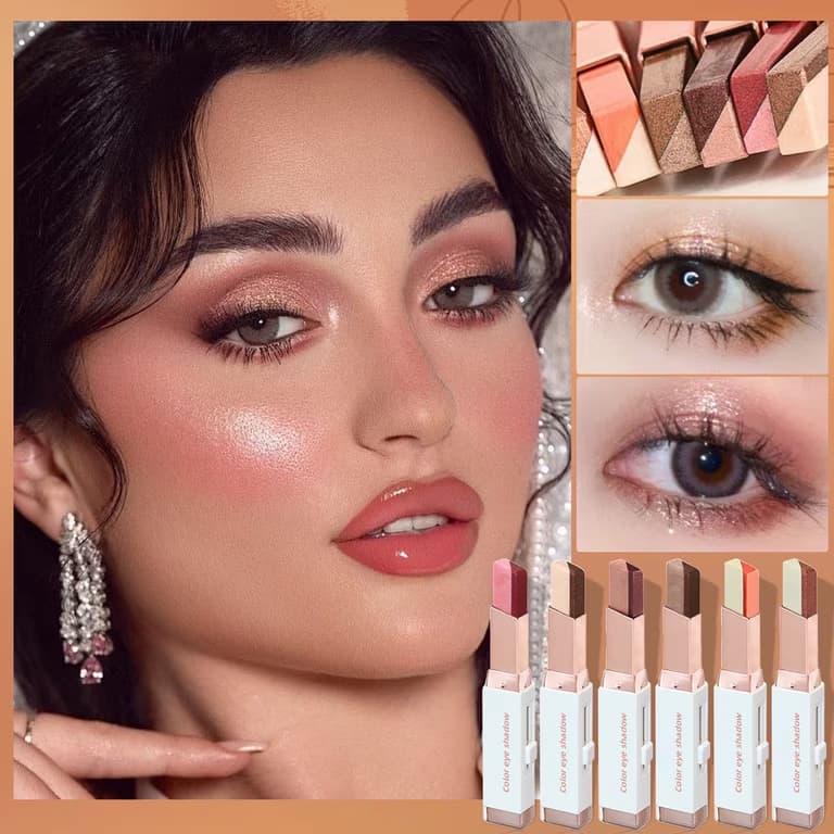 Eyeshadow Stick 2 In 1 Double Color Gradient Velvet Shadow Stick Eye Makeup Waterproof Lasting Shimmer Metallic Eyeshadow Makeup