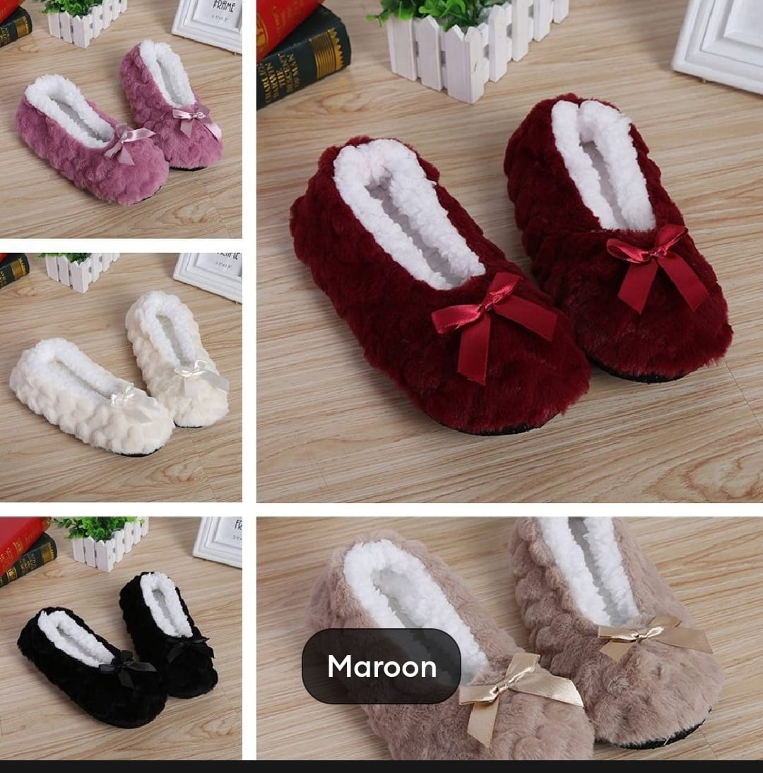 Luxury Faux Fur House Slippers with Bow Detail - Soft Plush Indoor Slip-On Shoes for Women