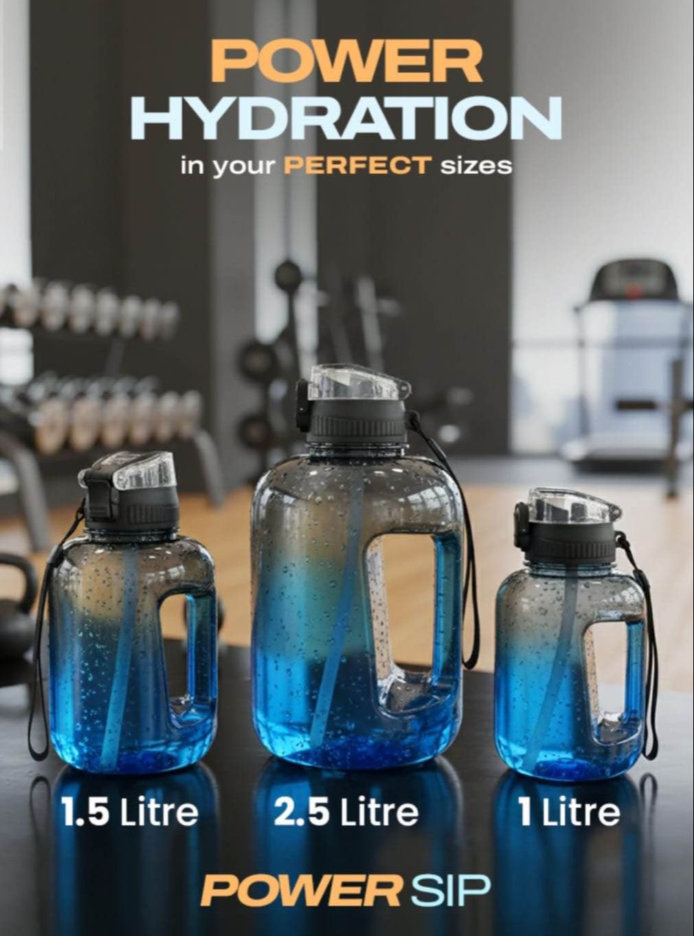 Premium Gym Bottle with Handle 1.5L & 2.5L Sports Water Bottle for Gym, Fitness & Outdoor Use