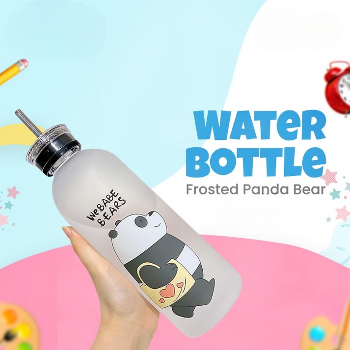 Water Bottles Cute Panda Bear Cup 1000ml With Straw Transparent Cartoon Water Bottle Drinkware Frosted Leak-proof Protein Shaker