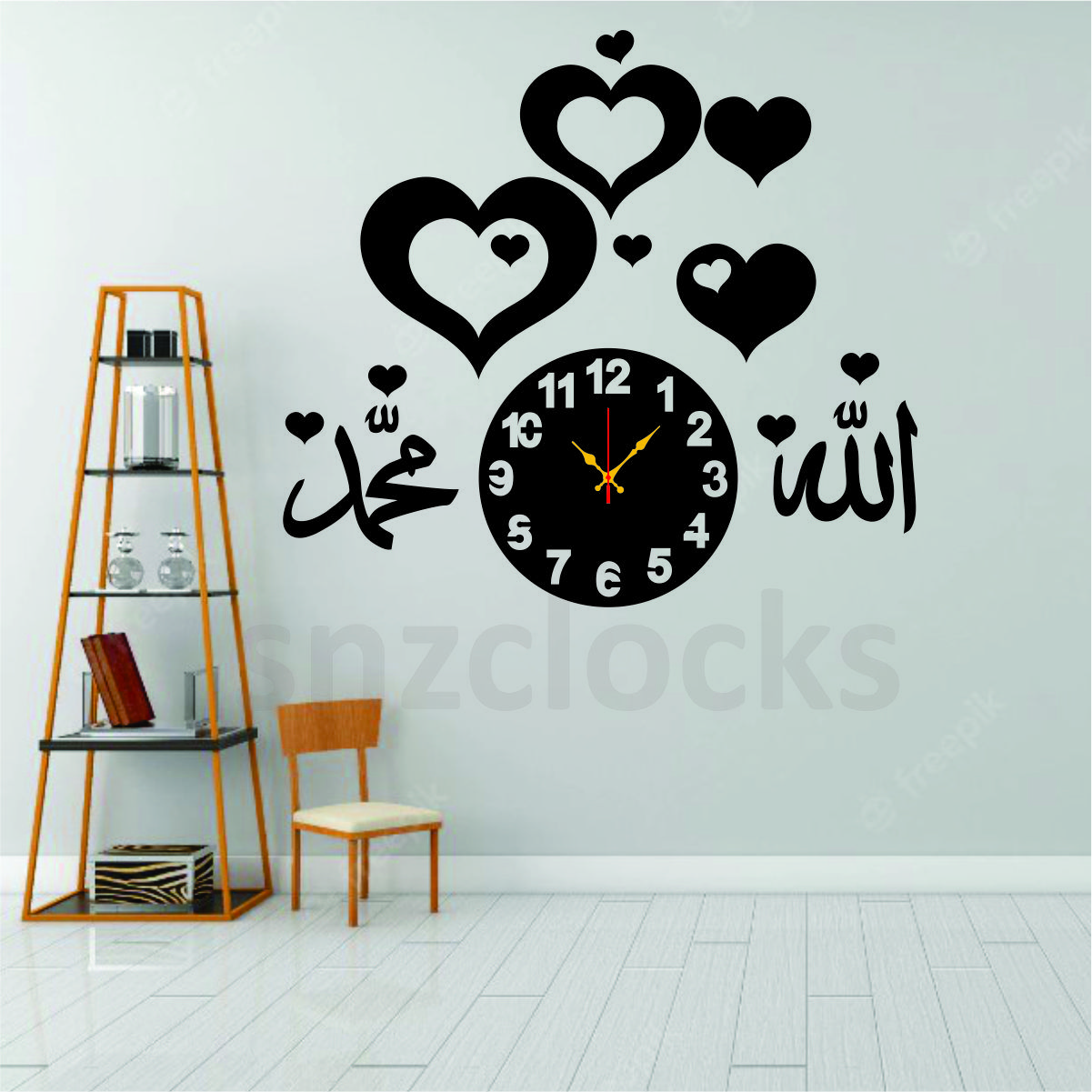 Bismilah Clock, And Butterfly Shelf,Wooden Wall Clock-3D Watch DIY Design Decoration Birds Numeral Quartz For Home Décor Living Room And Offices And For Gifts