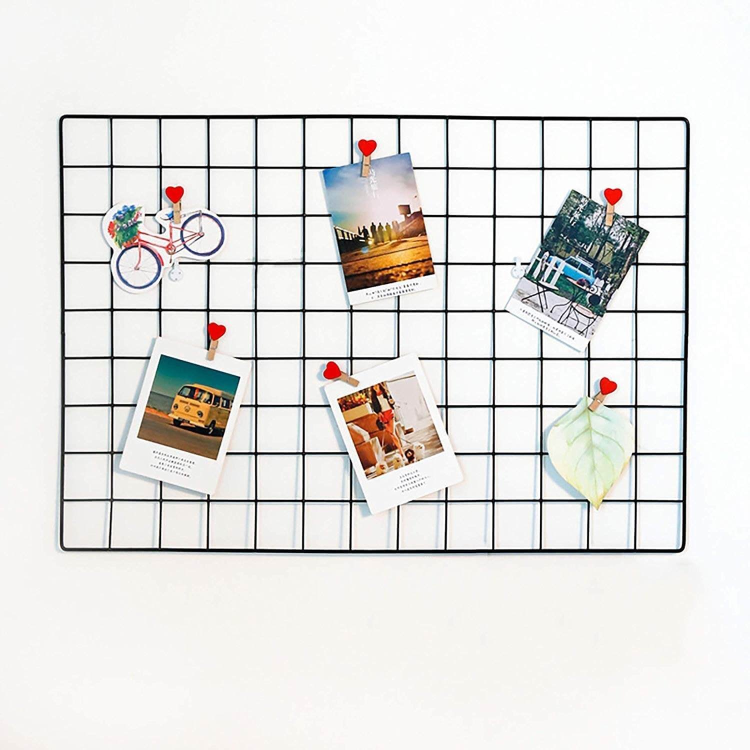 Wire Hanging Wall Grid - Black - Home Decor - Office Storage and Organizer - Polaroid Photogrid - Metal Plant Hanging - Minimalistic Aesthetic - Desk Decorations - Hanging - Bonus Clips