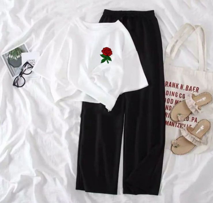Summer Printed Crop Top and Flapper Ladies Casual Suit  For Women