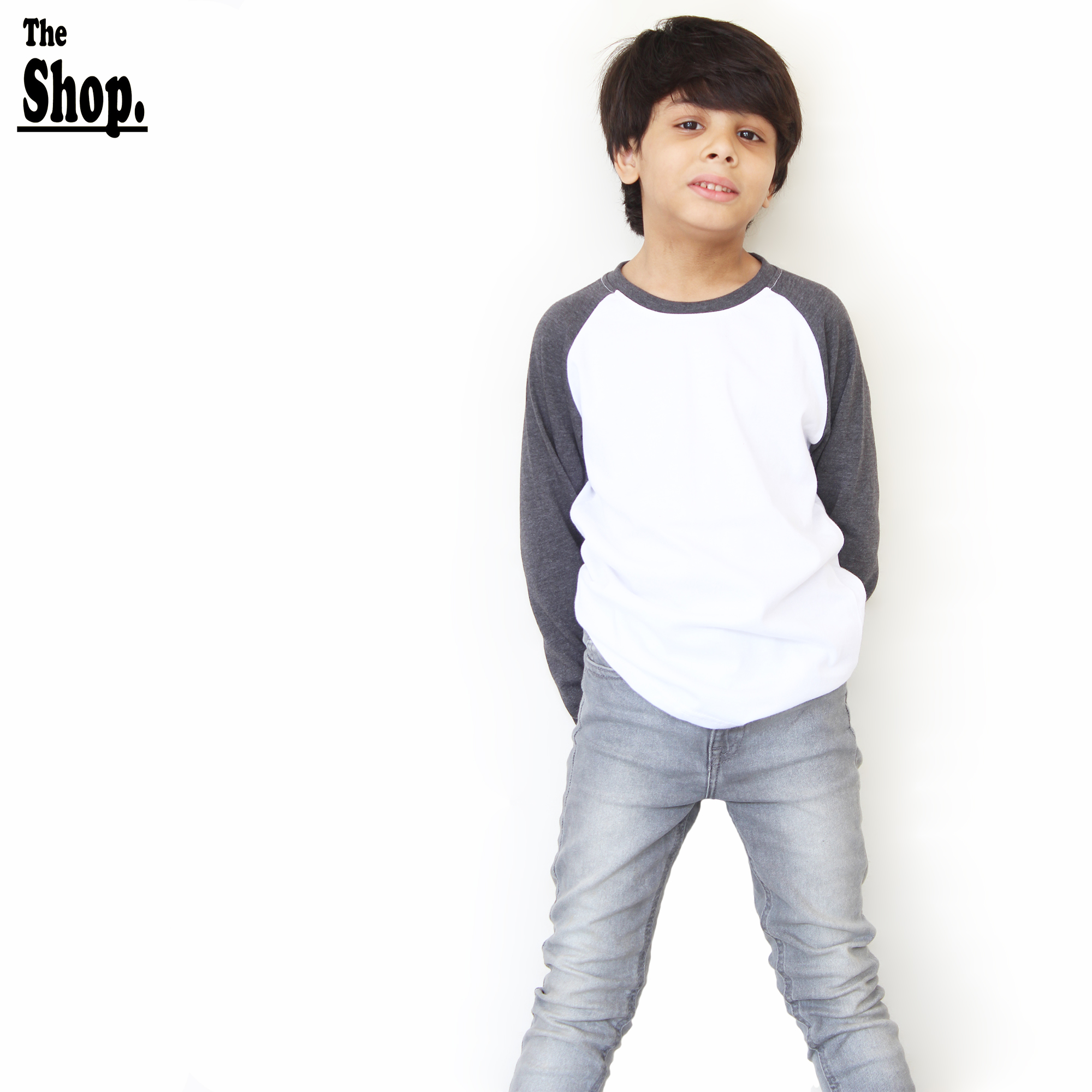 The Shop - Contrast Baseball Grey Sleeves Raglan Full Sleeves T-Shirt For Boys & Girls Kids, 1 Year To 14 Years - CG-RFS1