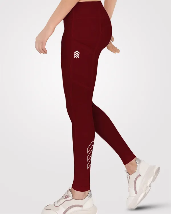 Womens gym tights Maroon with side pocket