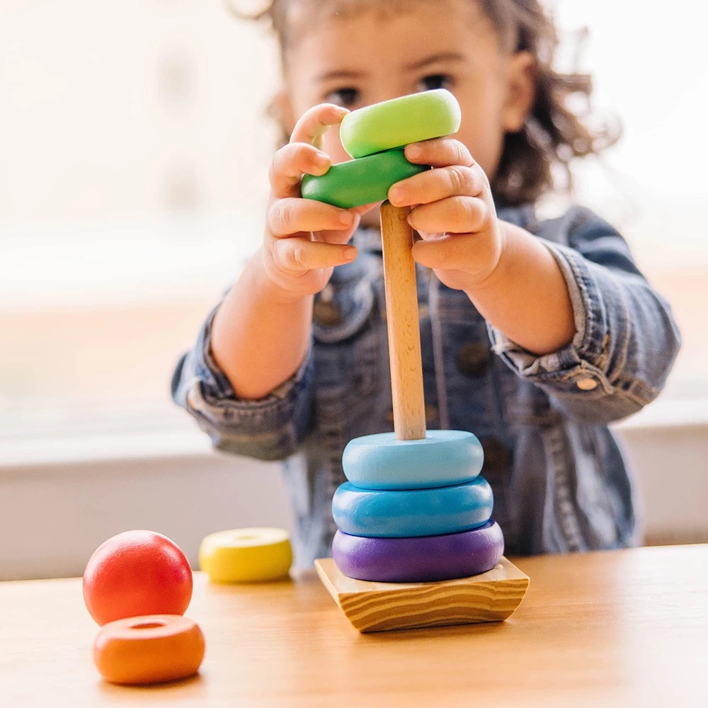 Baby Wooden Rainbow Stacking Ring Tower Puzzle Toys for kids Montessori Early Education Blocks Geometric Game Children Toys Gift