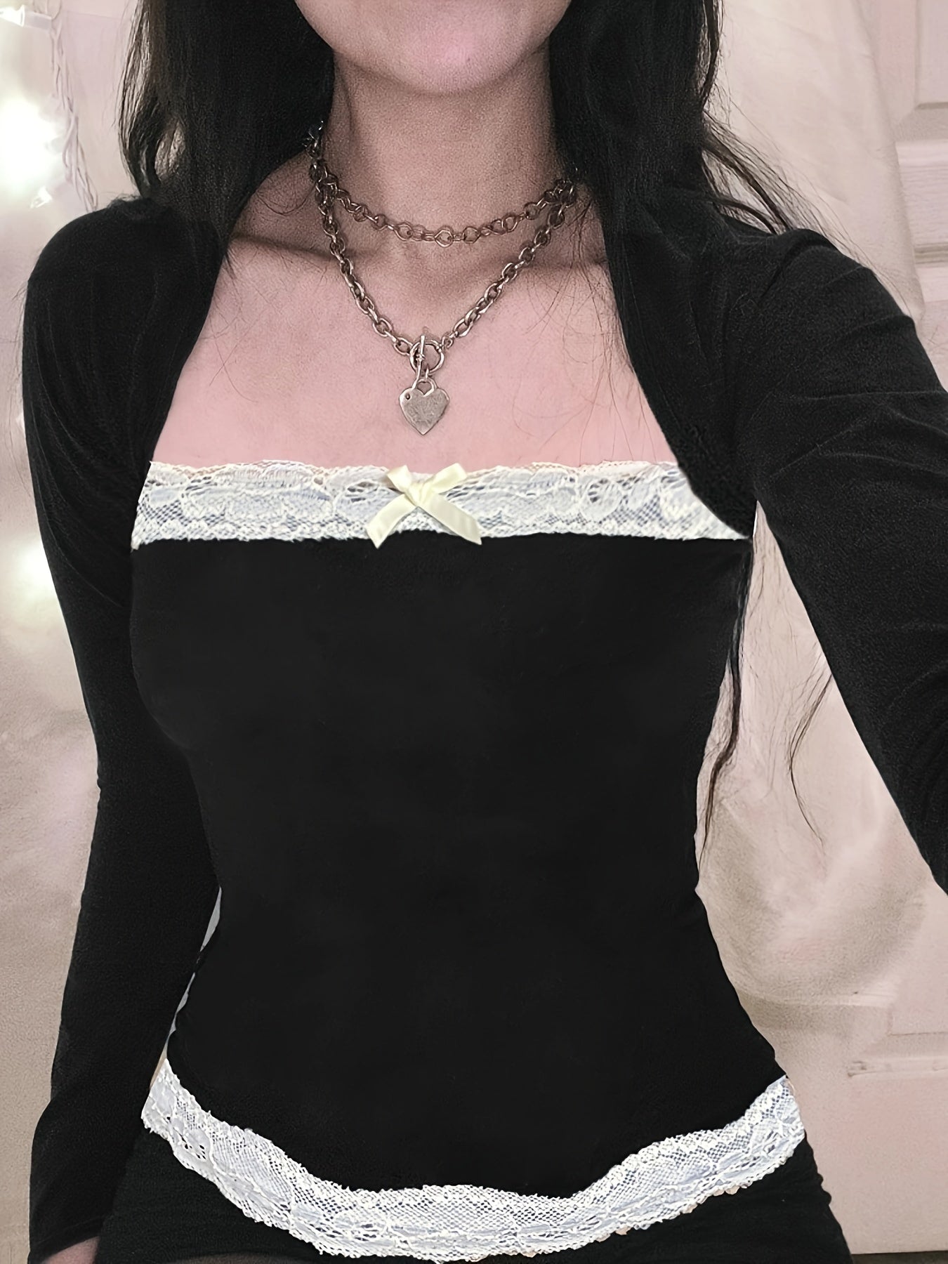 WOMEN LACE SQUARE NECK CROP TOP