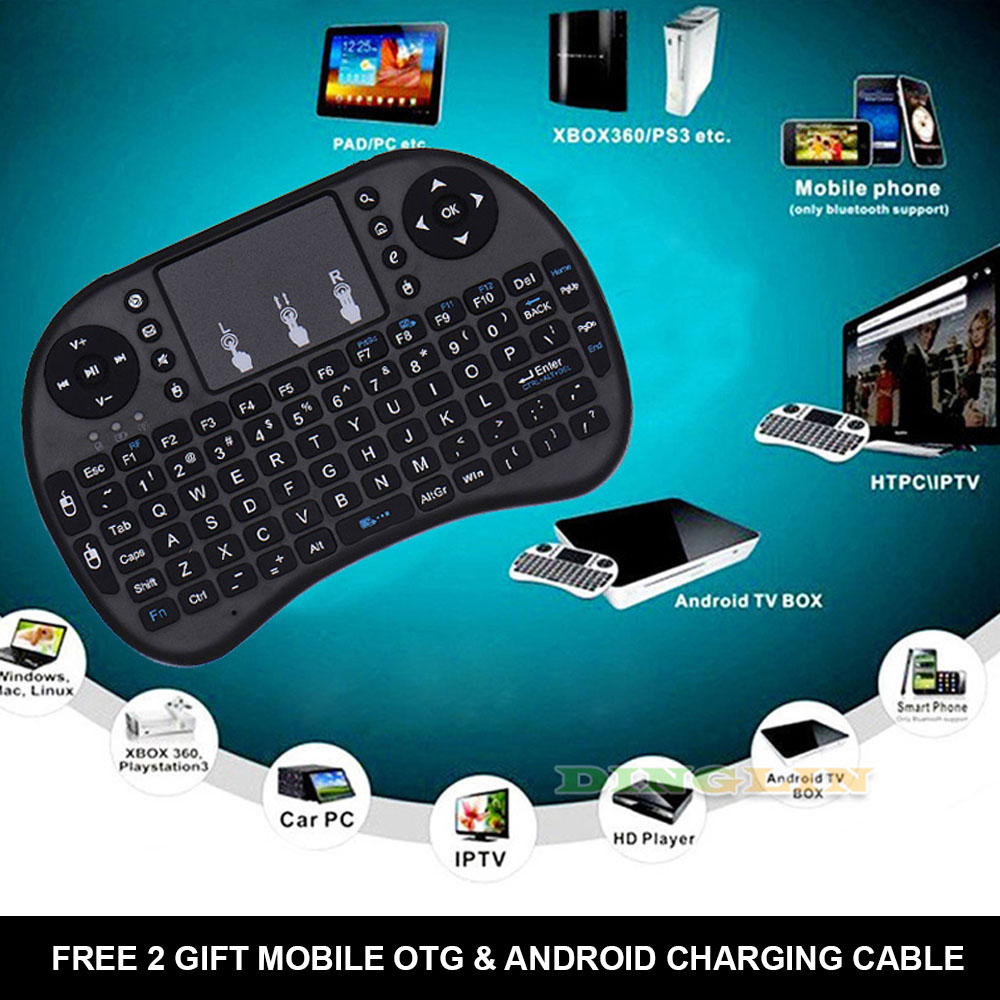 Rf500 Mini Keyboard For Mobile, Android Boxes, Laptops, LED Etc With Backlight Feature - QWERTY Keyboard  - Rechargeable - Touch Mousepad