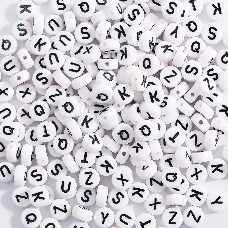 50-100Pcs Random Mixed Letter Acrylic Beads Flat Round Alphabet Charms Beads For Bracelet Necklace Jewelry Making KS