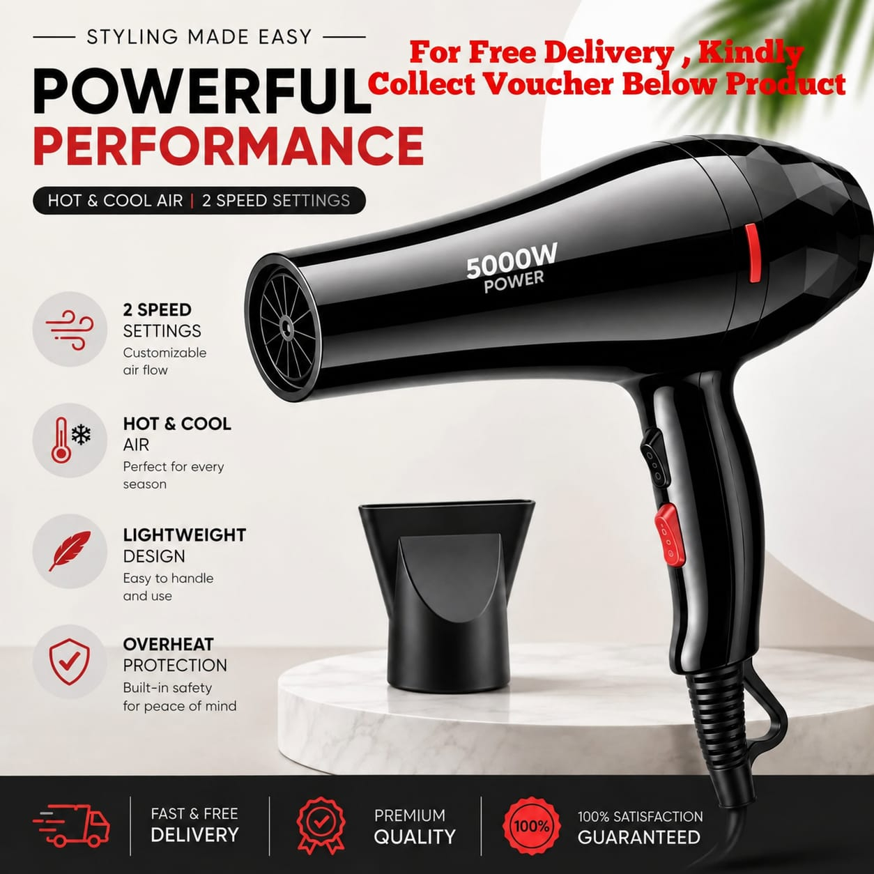 Professional Hair Dryer 2 in 1 Hot and Cold Air Function  Fast Drying with Hair Protection Technology  Lightweight Salon Quality Blow Dryer for Men Women Girls and Boys  Ionic Hair Care Styling Tool for Home Use Everyday
