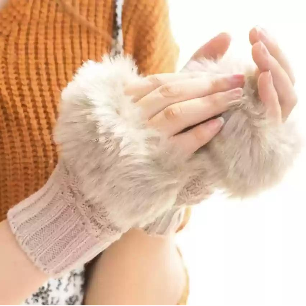 Women Girls Winter Wool Knit Gloves Warm Fingerless Gloves Mitten Crochet Thumbhole Arm Wrist Ultra Soft
