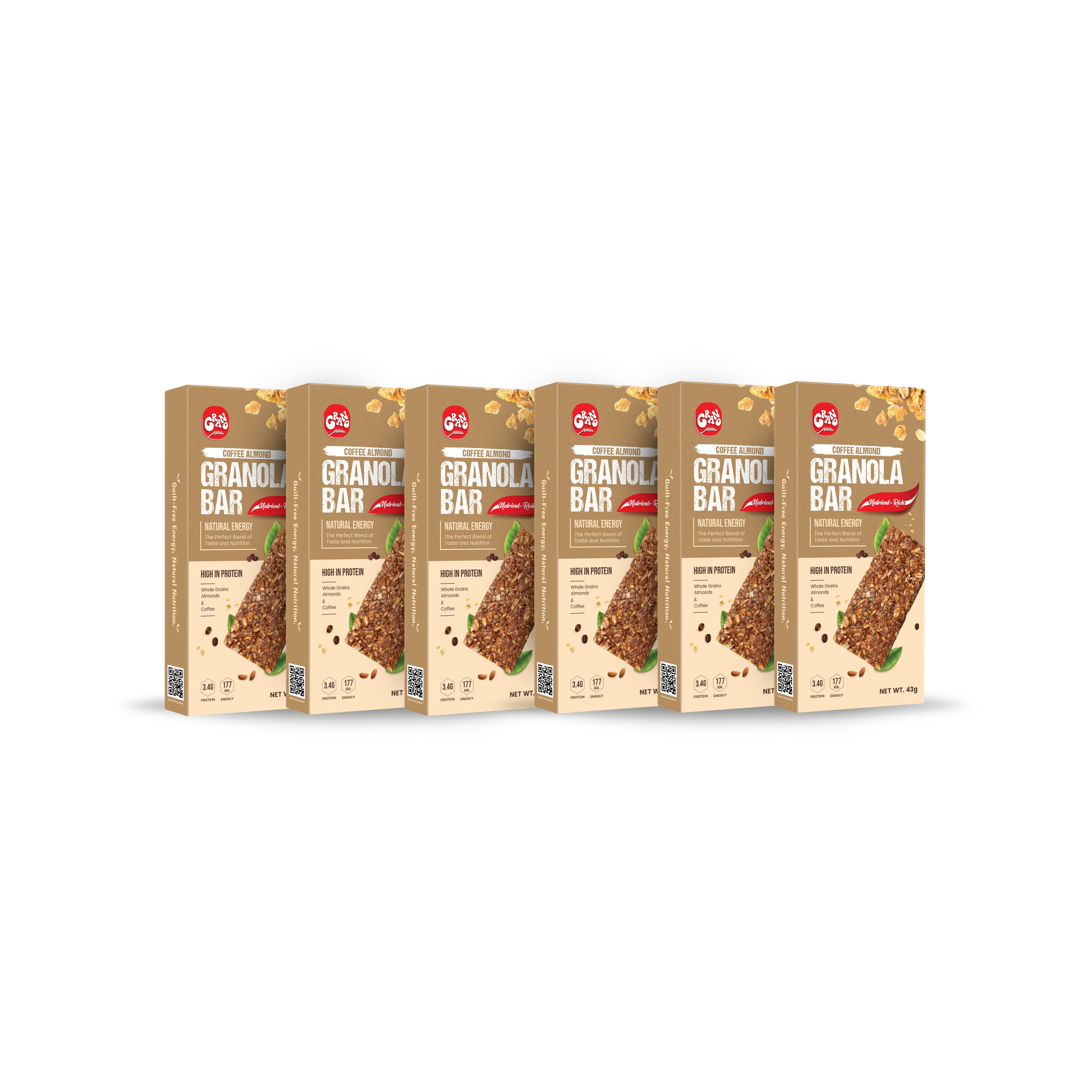 Grano Coffee Almond Granola Bar | Healthy Oats Bar with Nuts | Natural Energy & Protein Bar
