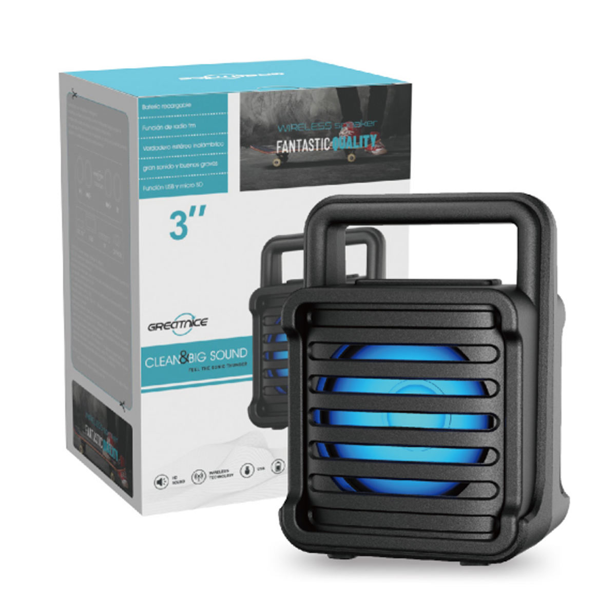 GTS1363 Wireless Bluetooth Speaker - 5W Portable Speaker with RGB Lights - USB & TF Card Support