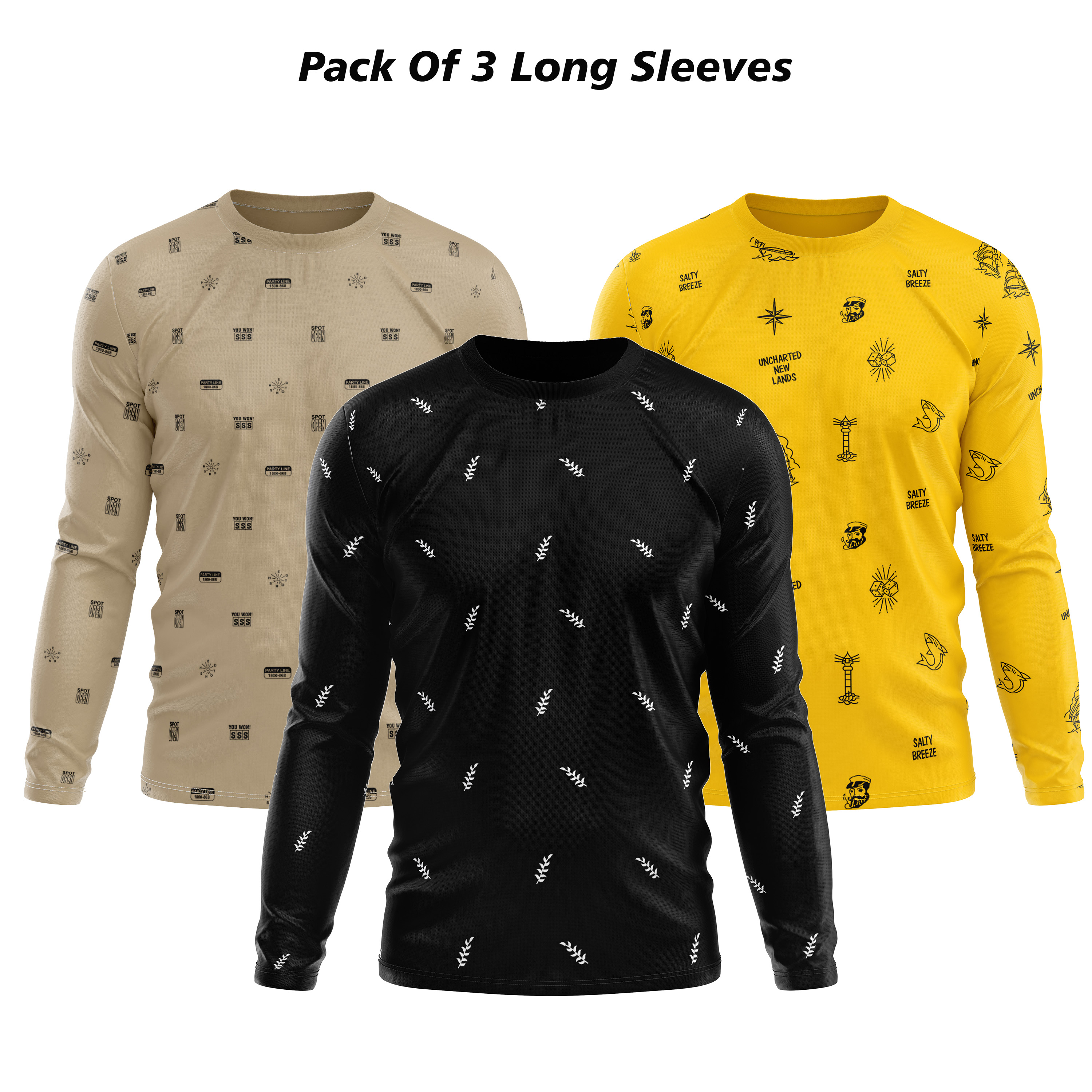 New Long Sleeves Allover Printed Casual Summer Fashion Pack Of 3 Tshirt For Men