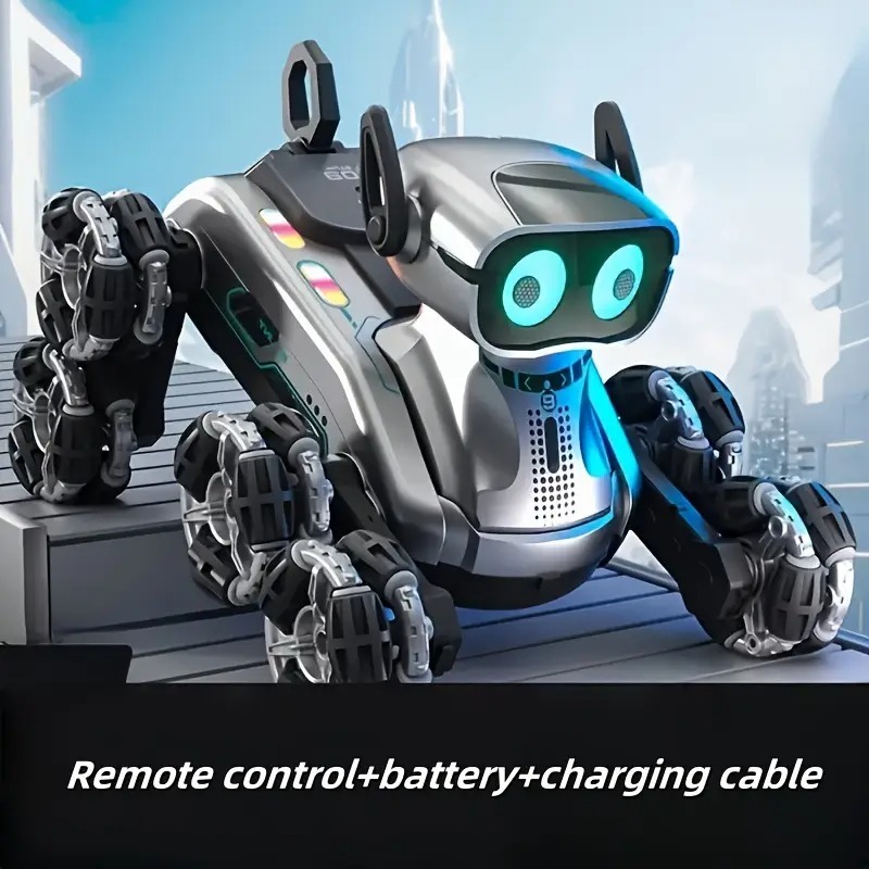 RC Stunt Robot Dog - Rechargeable Remote Control Toy | 360° Flips | Dancing | LED Lights | Best Gift for Kids & Adults (Battery Included)
