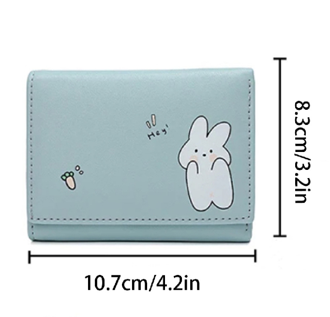 PU Leather Cartoon-Themed Tri-Fold Wallet for Women - Casual Animal Print Card Holder Style