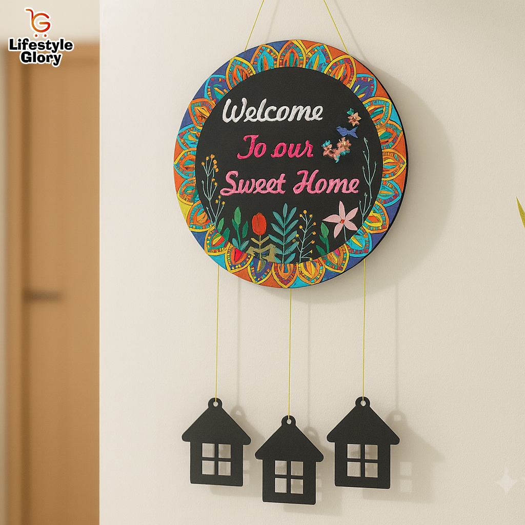 Welcome To Our Sweet Home Wooden Wall Hanging – Colorful Mandala Decorative Sign with Hanging House Charms – Perfect Home Décor Gift – Decorating Items – Decorating Items For Home – Home Decoration Items – Home Décor – Wall Decoration – Lifestyle Glory