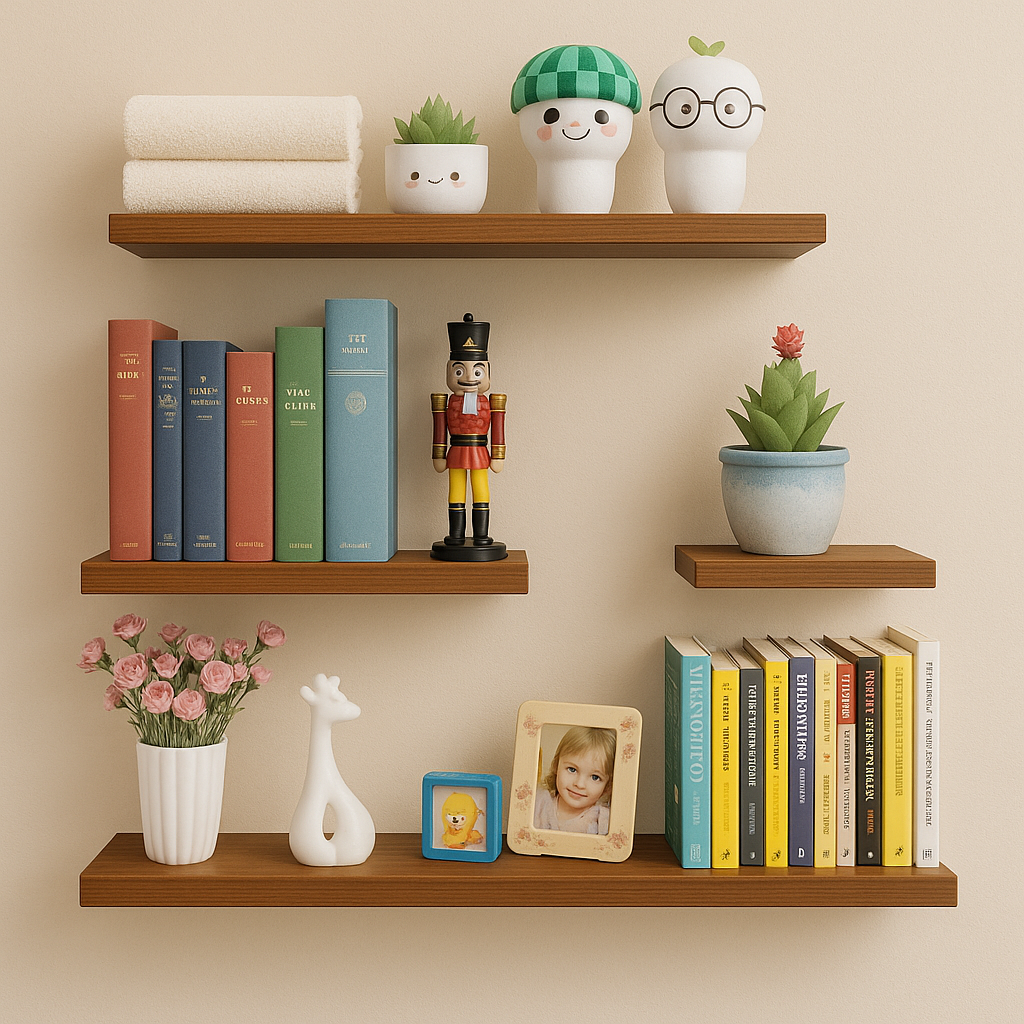 Fixwal Wall Mounted Shelf Set of 4 – Modern Floating Shelves for Living Room, Bedroom & Office Wall Shelves, Book Shelf & Storage Display Racks