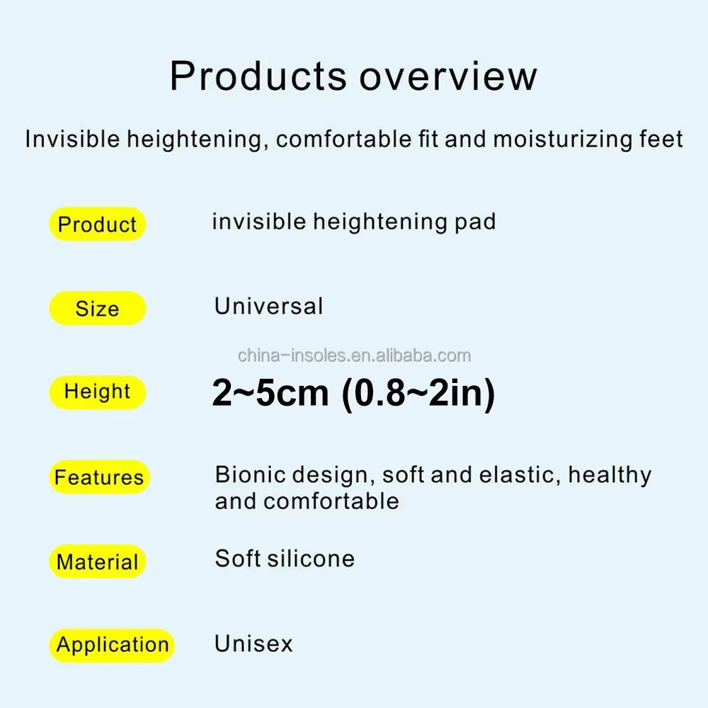 1Pair Silicone Heel Socks Invisible Height Increased Insole for Women Men insoles 2-6cm insoles for plantar fasciitis shoe sole