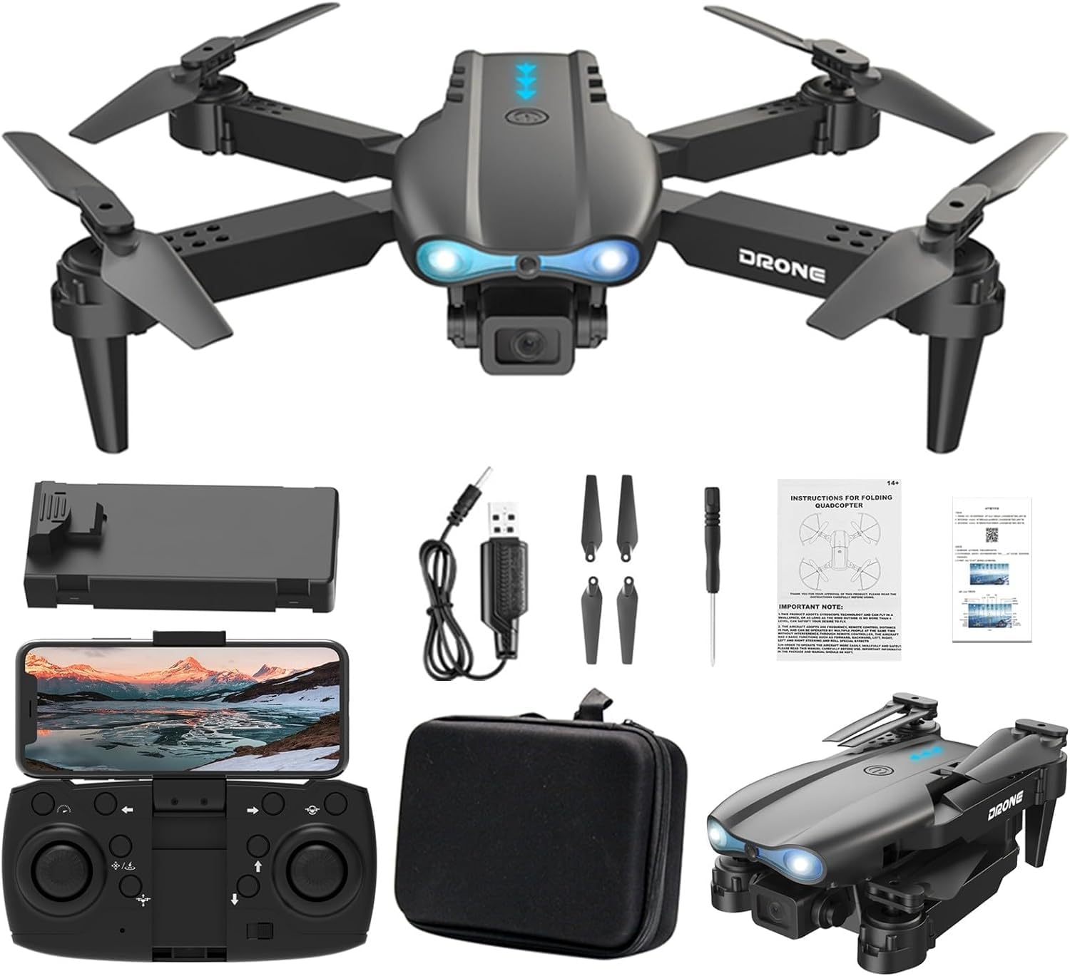 Drone RC Drones Pro 4K HD Dual Camera GPS WIFI FPV Quadcopter Foldable Bag  Battery