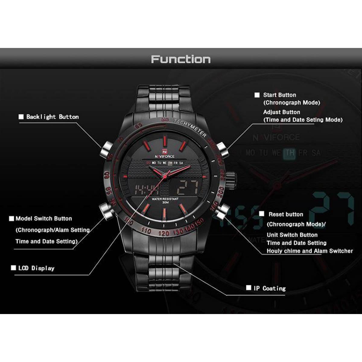 Naviforce NF9024 Military Dual Display Week Date Men Wrist Watch Black With  Box And Guide Book: Buy Online at Best Prices in Pakistan | Daraz.pk