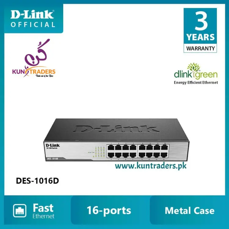 D-Link 16 Port 10/100 Desktop Network Switch DES-1016D
