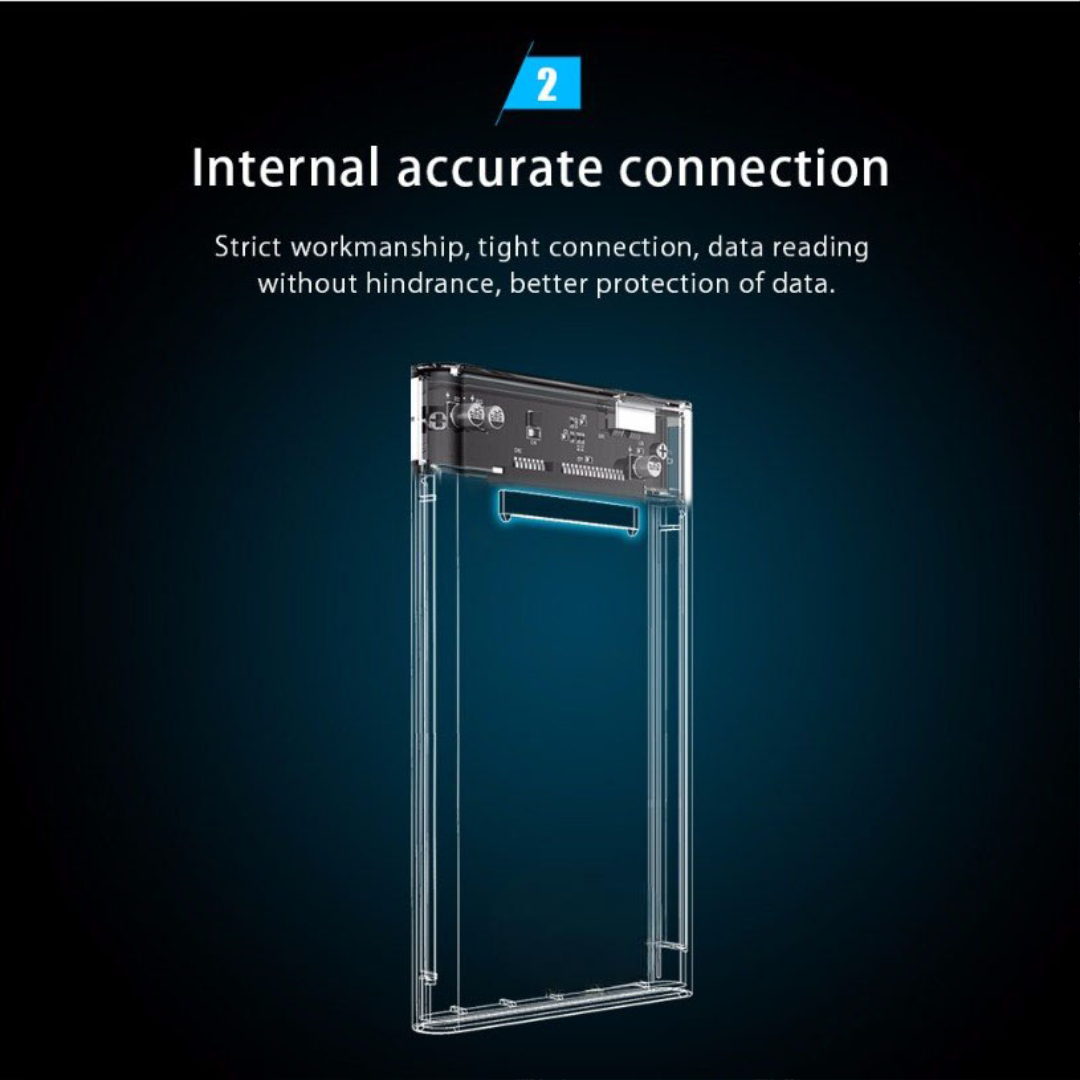 Speed-X HD-2025U3 2.5-Inch External Hard Drive Enclosure with USB 3.0 Interface, Transparent Crystal Case for SATA HDD