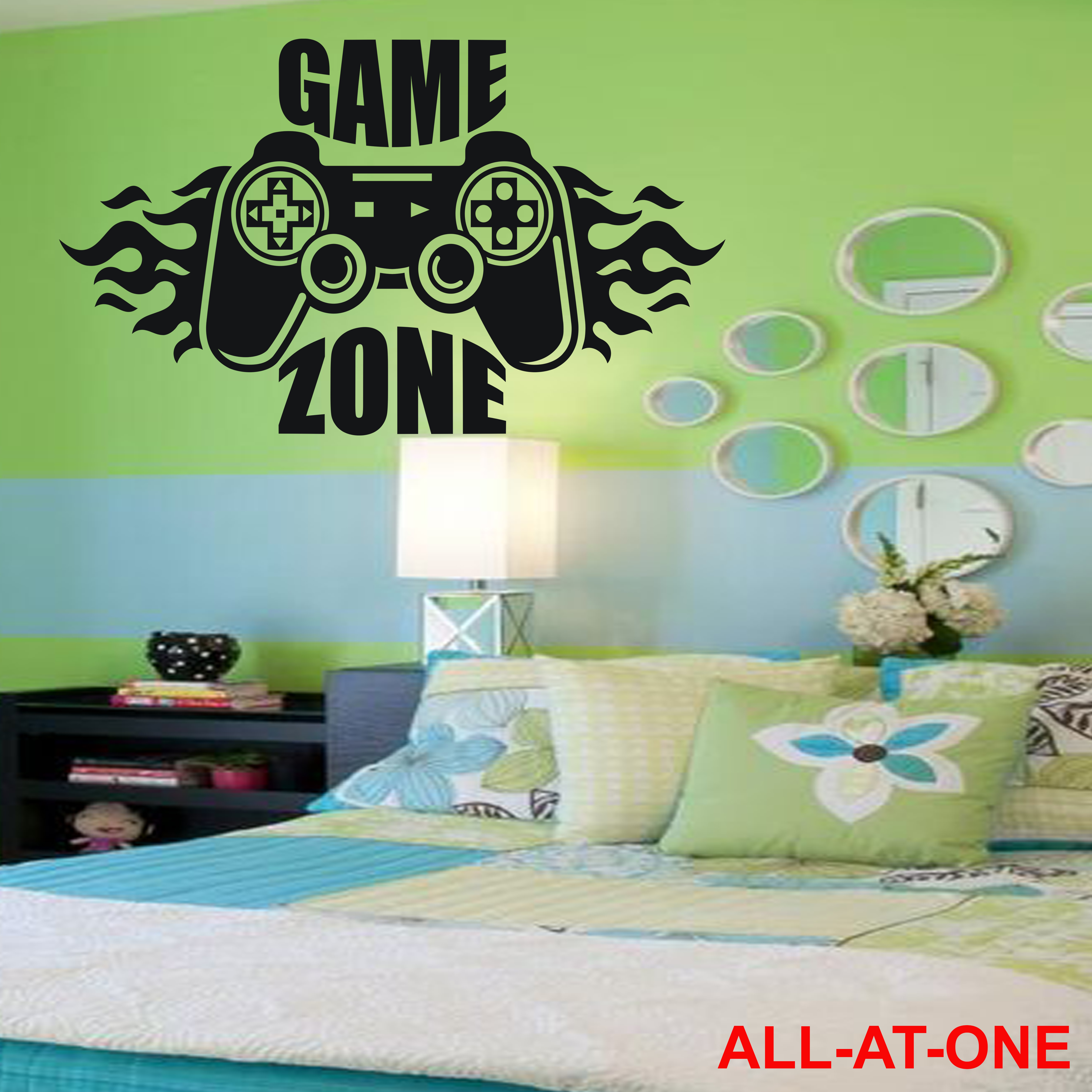 ALL-AT-ONE # 46 (" GAMING ZONE ") Self-Adhesive, Vinyl (pvc), Waterproof, Wall Decal, Art Sticker For Computer Room, Gaming Room, Bedroom, Their Door,  And To Gift Your Friends And Relatives.