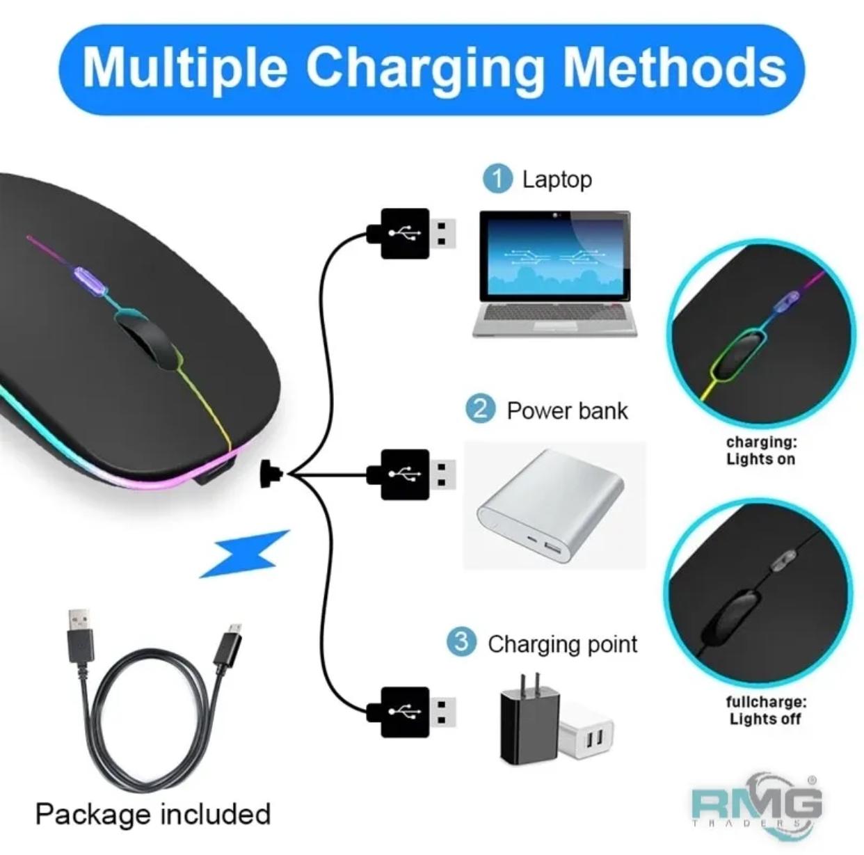 HP W10 Wireless Rechargeable Mouse With RGB Lights Adjustable DPI Silent Click With Ultra Thin