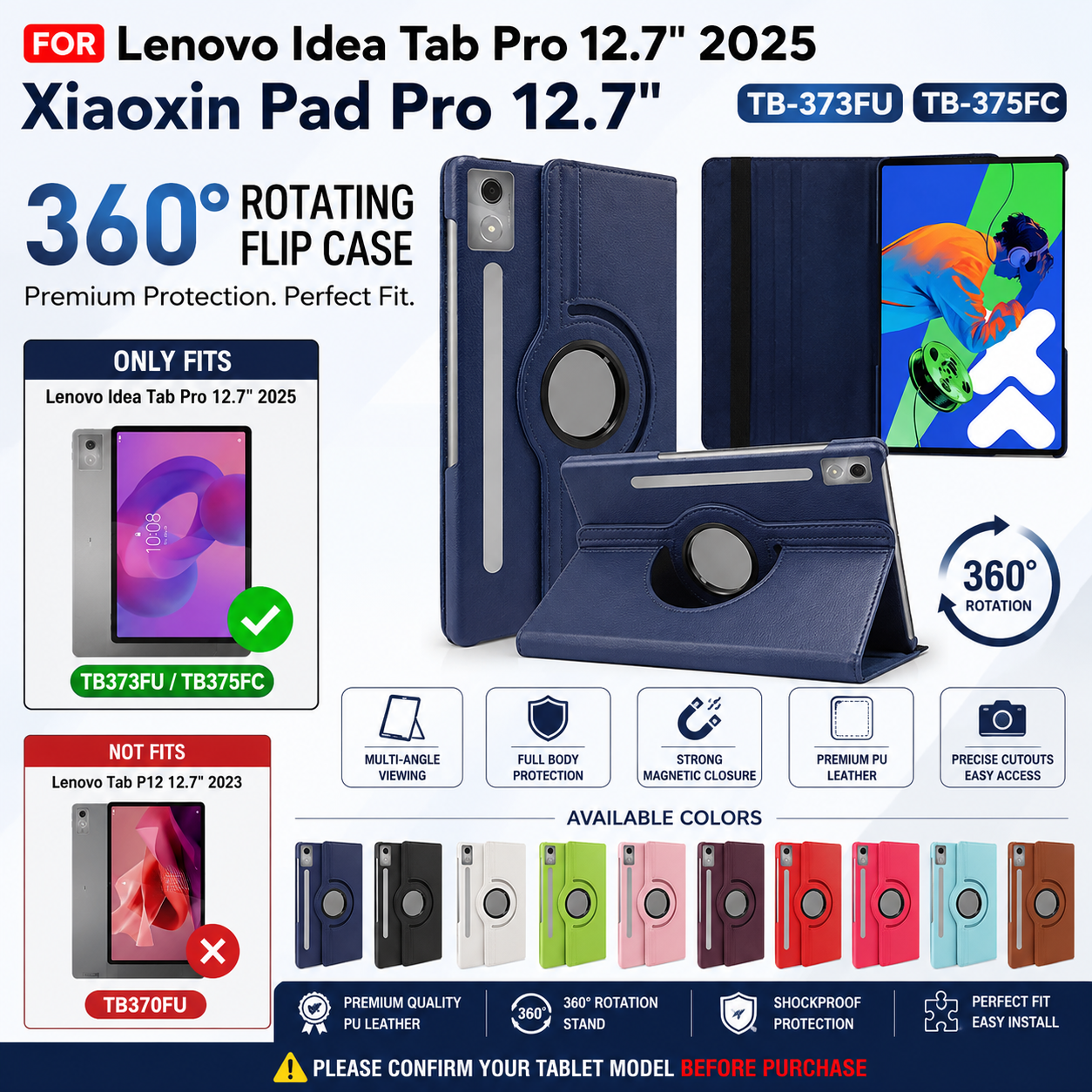 Cover for Lenovo Idea Tab Pro 12.7 Inch 2025 TB-373FU TB-375FC Flip case for Lenovo Xiaoxin Pad Pro 12.7 inch TB373FU/Tb375FC