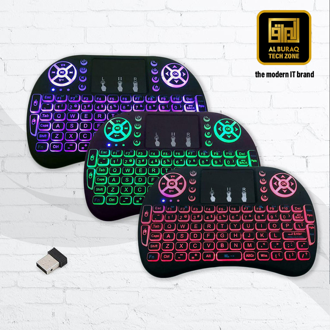 RGB Mini Wireless Keyboard  2.4GHz Air Touchpad Mouse, Compatible With Android TV Box, Smart TV, PC Black