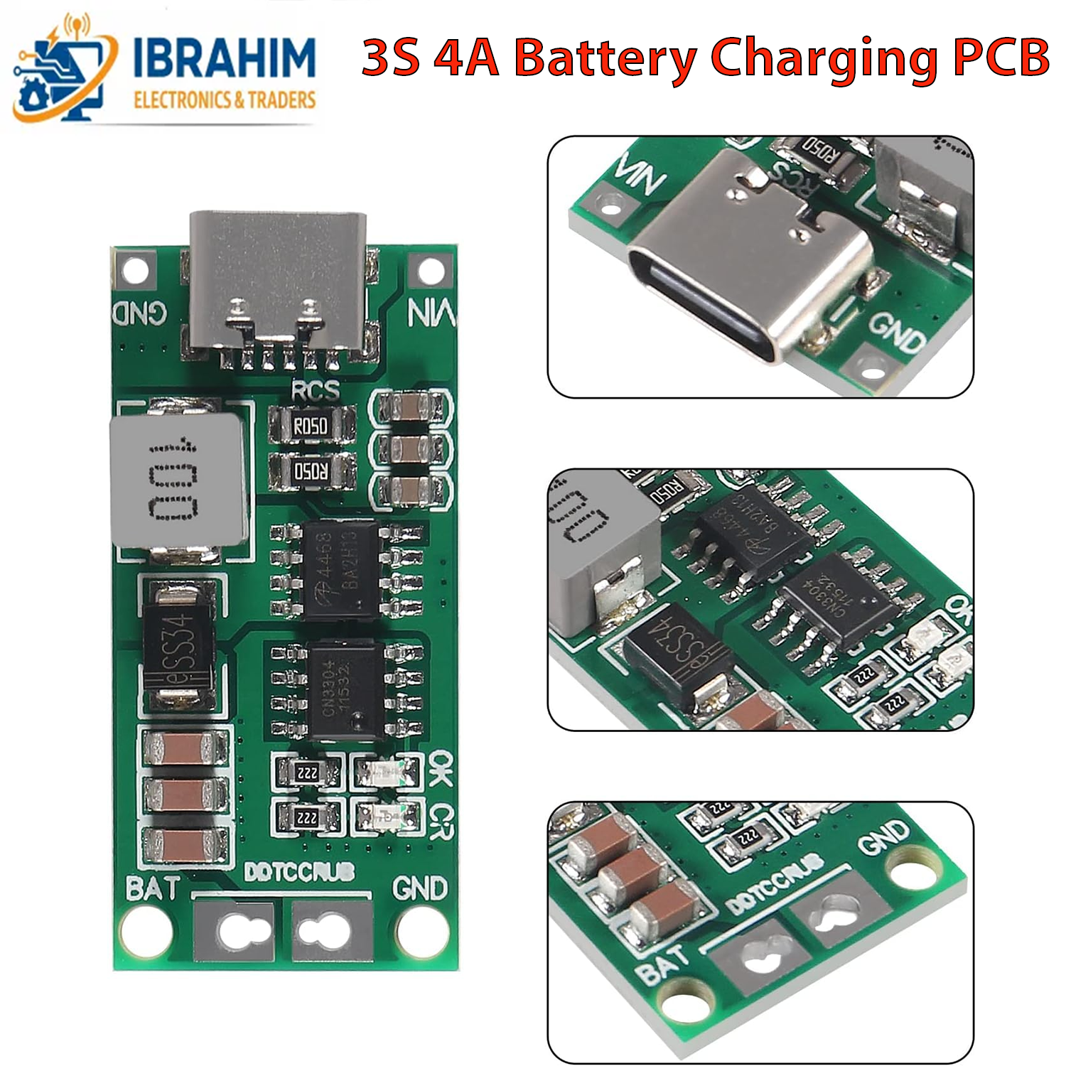 USB-C to 12.6V 3S 4A Step-Up Boost Converter Lithium Battery Charging Module Type-C Input for 18650 Li-Ion LiPo Battery Pack Overvoltage Protection Compact Power Supply Board