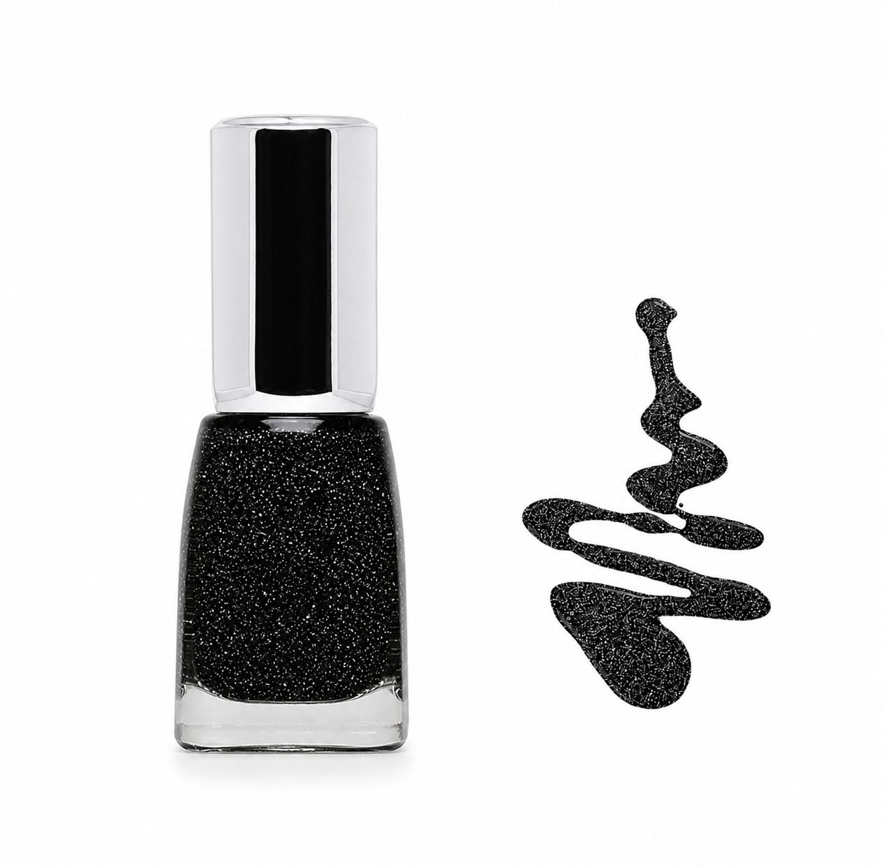 Black Glitter Nail Polish – Sparkly Shimmer Nail Color for Girls & Women – Long Lasting Quick Dry Manicure Polish