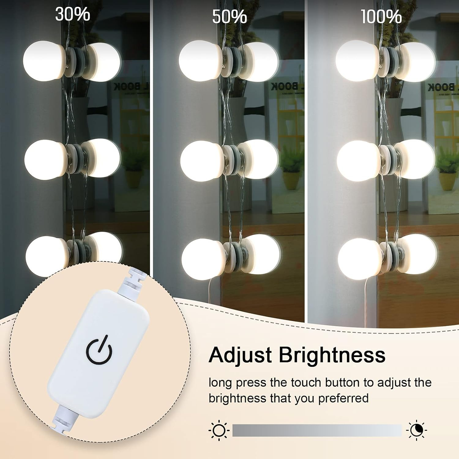 10 Bulb LED Vanity Mirror Lights – USB Powered Makeup Light Strip, Adjustable Brightness with 3 Color Modes, Hollywood Style Dressing Table Lighting for Makeup & Beauty Setup