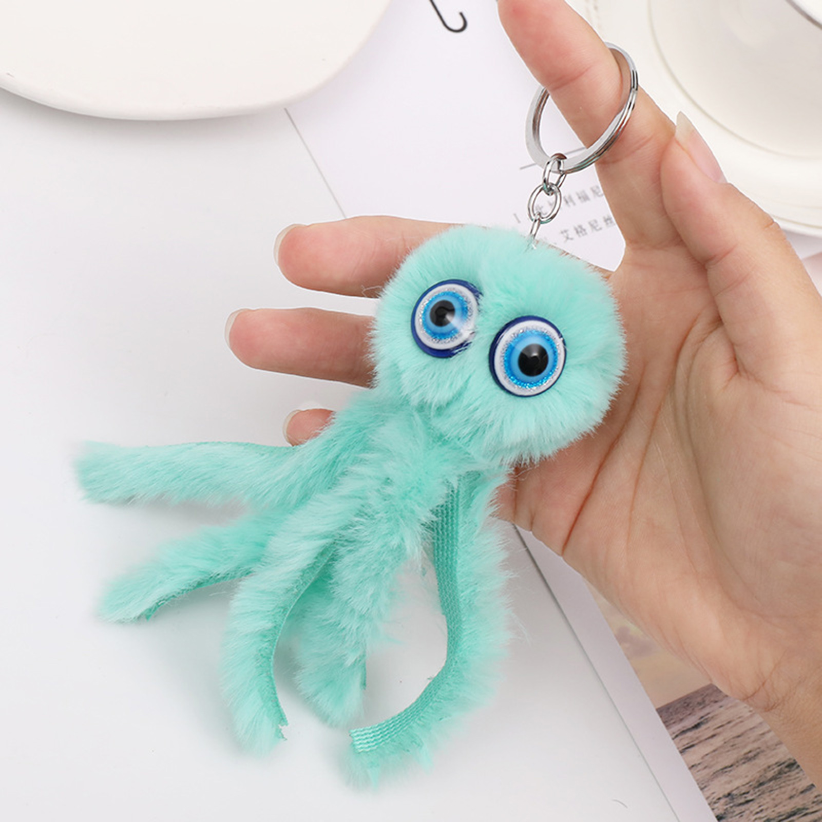 1pc Cute Plush Octopus Pom-pom Keychain Keyring, Ocean Animal