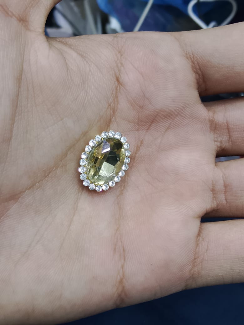 Oval Rhinestone with Diamond Border in Champagne Color - 12 pcs for Crafting, Jewelry, Buttons & Embroidery