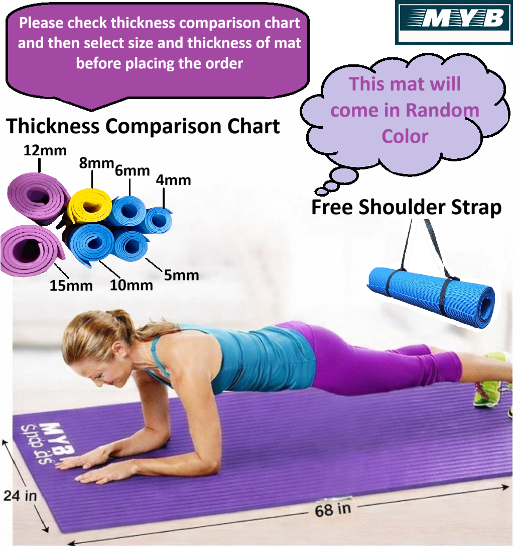 Premium Non-Slip Eco-Friendly Yoga Mat with Durable Carrier Strap - Durable With Texture, 4mm - 15mm Thick