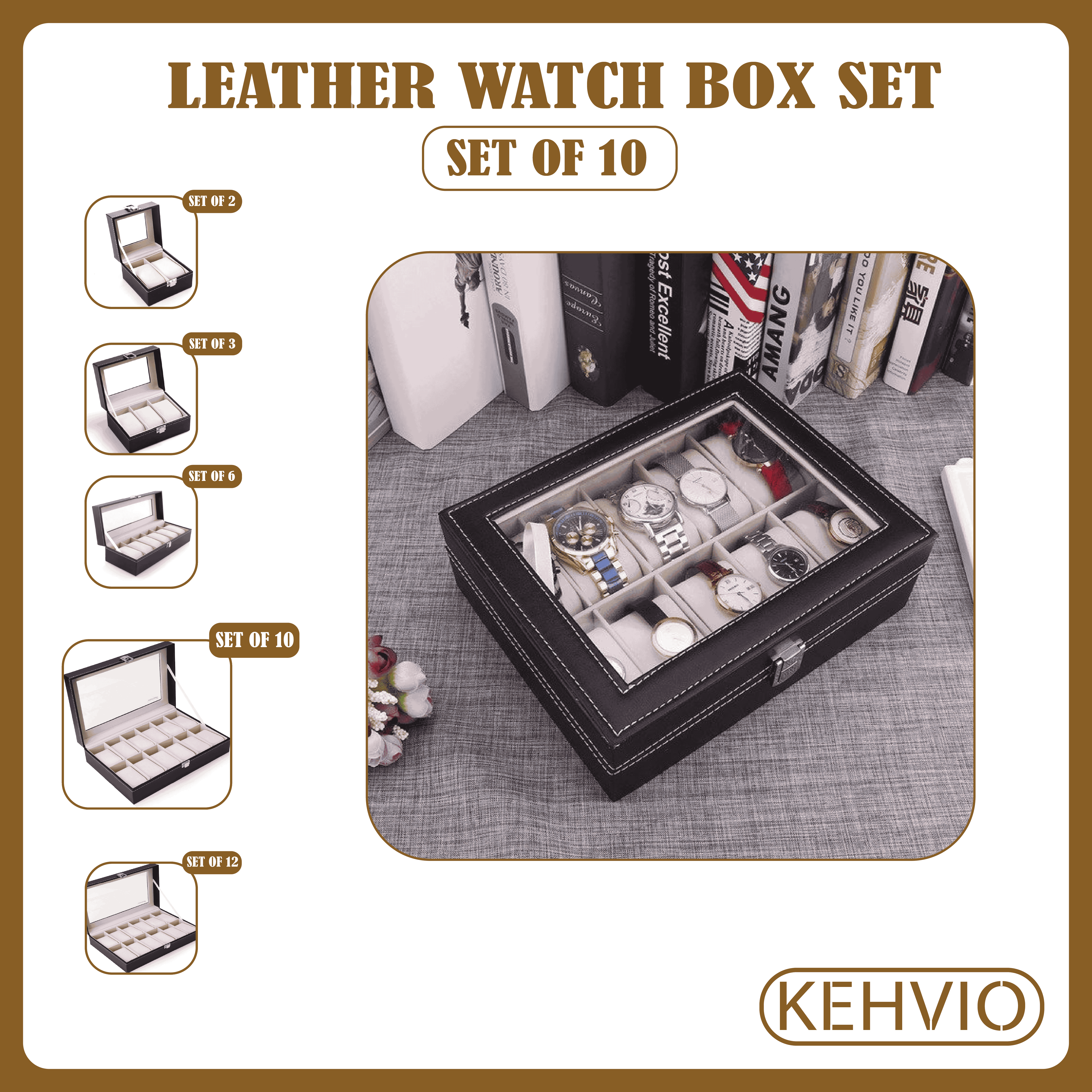 Watch Box Organizer for Men PU Leather Storage Case Classic and Luxury Style Black 2/3/6/10/12 Grid