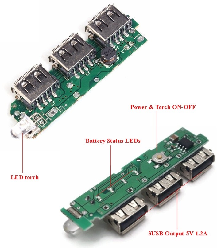 3 USB 5V 1A Mobile Power Bank Lithium Battery Charger Module
