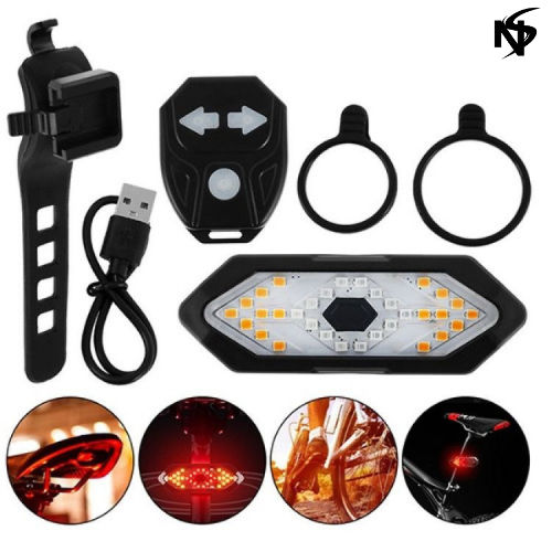 Noor Sports USB Rechargeable Bike Tail Light Wireless Remote Control Turn Signal LED Bicycle Rear Light Safety Warning Indicator Waterproof Cycling Lamp