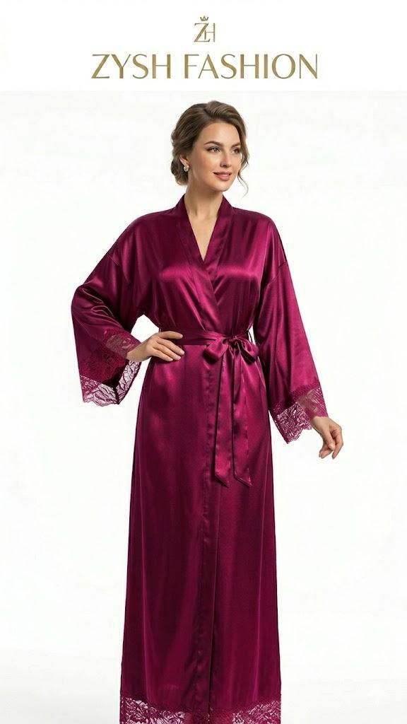 Elegant Satin Lace-Trimmed Long Sleeve Nightgown for Women - Cozy & Comfy Sleepwear